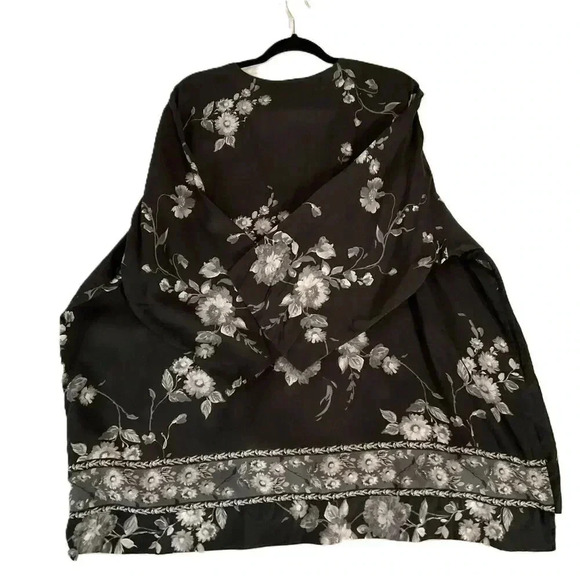 Tolani Collection Black Floral Sheer Blouse Kimono Style 3/4 Arm Womens Size 2X - Picture 6 of 6